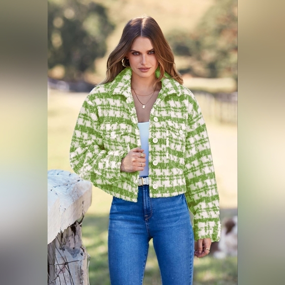 Crop Style Blue and White Women's Tweed Jacket - Picture 6 of 11